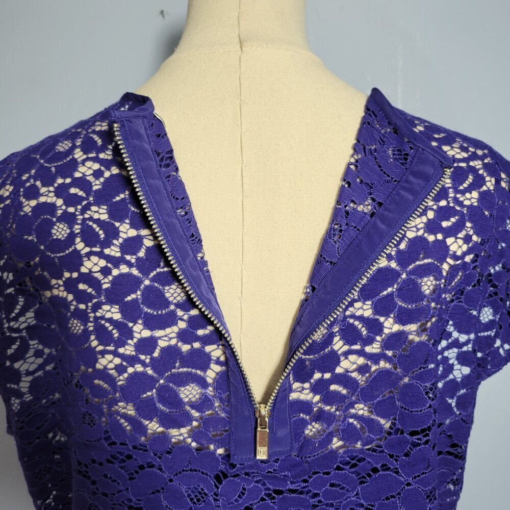 Liz Claiborne Petite Large Blue Lace Overlay Lined Tank Top Cap Sleeve Blouse - Picture 8 of 10